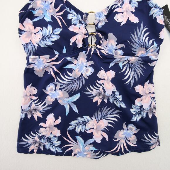 Ambrielle Tankini Top Navy Floral Tropical O Ring Cutout Padded Swim Top Small - Picture 3 of 10